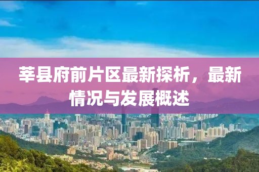 莘縣府前片區(qū)最新探析，最新情況與發(fā)展概述