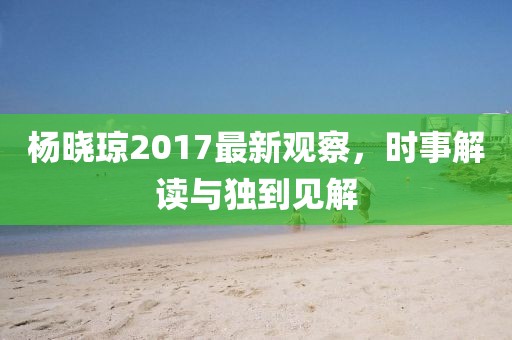 楊曉瓊2017最新觀察，時事解讀與獨到見解