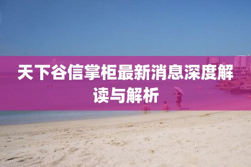 天下谷信掌柜最新消息深度解讀與解析