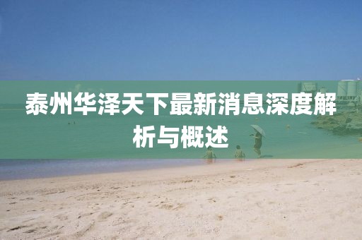 泰州華澤天下最新消息深度解析與概述