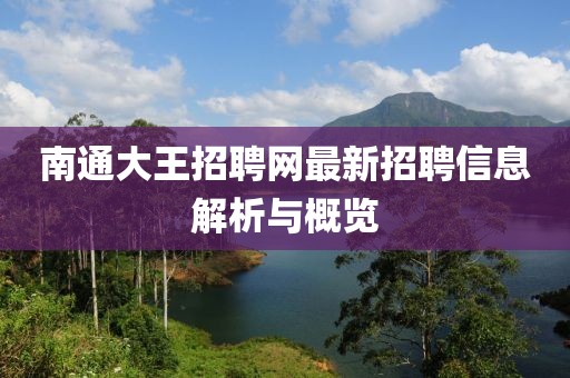 南通大王招聘網(wǎng)最新招聘信息解析與概覽