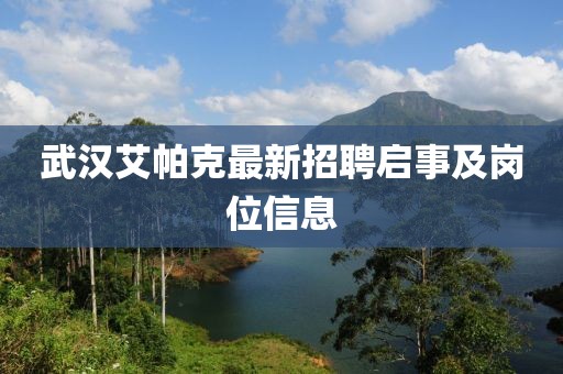 武漢艾帕克最新招聘啟事及崗位信息